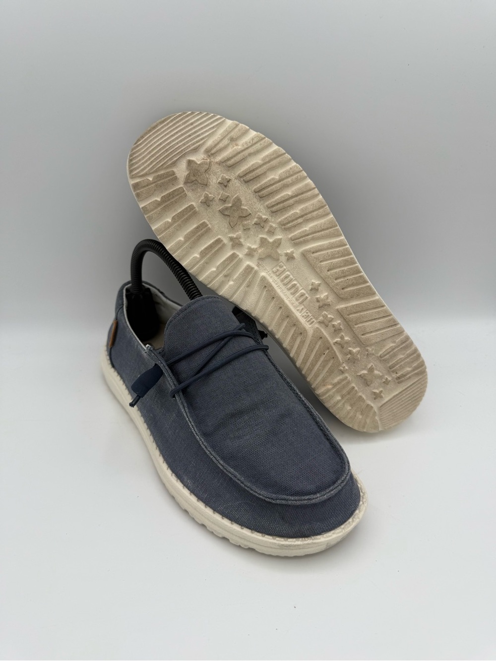 Women's Hey Dude Wendy Chambray Navy White Slip-On Casual Comfort Shoes Size 8